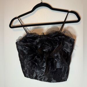 NWT DO+BE Black Ruffled Crop Top with Straps Size M